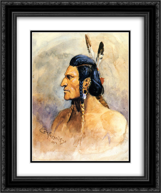 Indian Brave 20x24 Black Ornate Wood Framed Art Print Poster with Double Matting by Russell, Charles M.