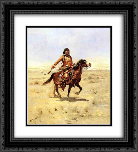 Indian Rider 20x22 Black Ornate Wood Framed Art Print Poster with Double Matting by Russell, Charles M.