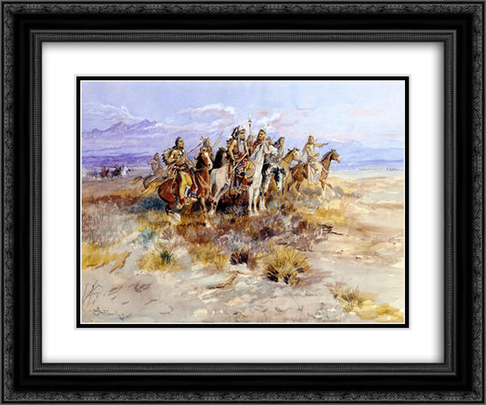 Indian Scouting Party 24x20 Black Ornate Wood Framed Art Print Poster with Double Matting by Russell, Charles M.