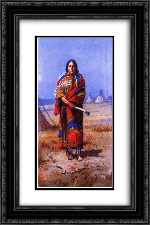 Indian Squaw 16x24 Black Ornate Wood Framed Art Print Poster with Double Matting by Russell, Charles M.