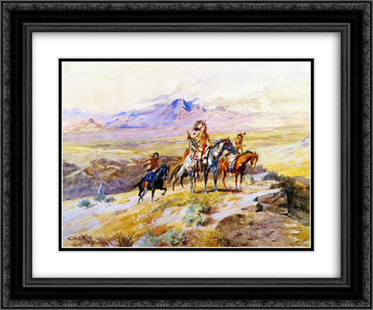 Indians Scouting a Wagon Train 24x20 Black Ornate Wood Framed Art Print Poster with Double Matting by Russell, Charles M.