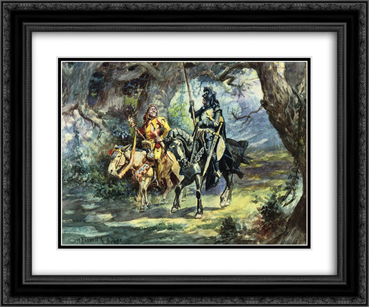 Knight and Jester 24x20 Black Ornate Wood Framed Art Print Poster with Double Matting by Russell, Charles M.