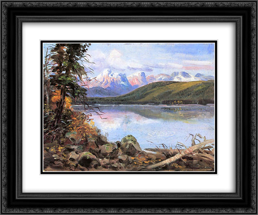 Lake McDonald 24x20 Black Ornate Wood Framed Art Print Poster with Double Matting by Russell, Charles M.