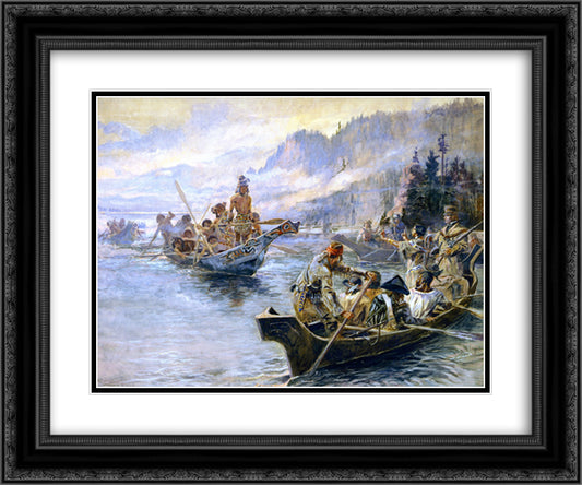 Lewis and Clark on the Lower Columbia 24x20 Black Ornate Wood Framed Art Print Poster with Double Matting by Russell, Charles M.