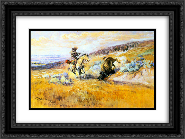 Meat for Wagons 24x18 Black Ornate Wood Framed Art Print Poster with Double Matting by Russell, Charles M.