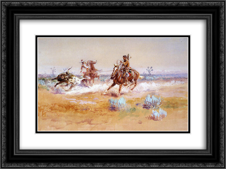 Mexico 24x18 Black Ornate Wood Framed Art Print Poster with Double Matting by Russell, Charles M.