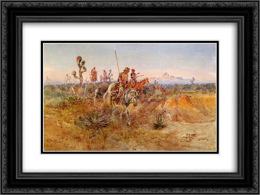 Navajo Trackers 24x18 Black Ornate Wood Framed Art Print Poster with Double Matting by Russell, Charles M.