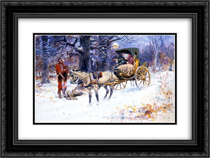 Old Christmas in New England 24x18 Black Ornate Wood Framed Art Print Poster with Double Matting by Russell, Charles M.