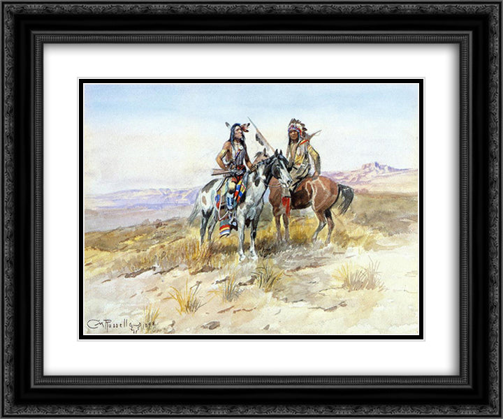 On the Prowl 24x20 Black Ornate Wood Framed Art Print Poster with Double Matting by Russell, Charles M.