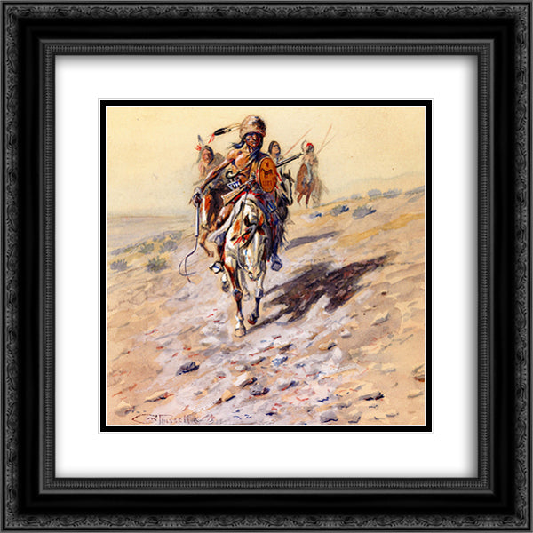 On the Trail 20x20 Black Ornate Wood Framed Art Print Poster with Double Matting by Russell, Charles M.