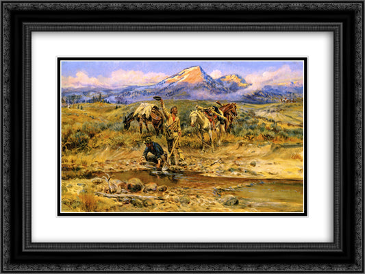 Pay Dirt 24x18 Black Ornate Wood Framed Art Print Poster with Double Matting by Russell, Charles M.