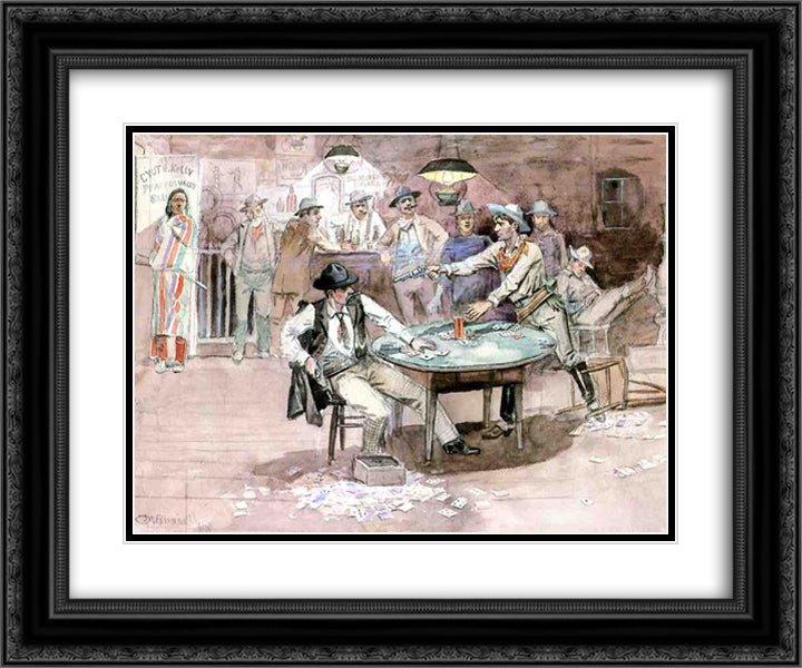 Peaceful Valley Saloon 24x20 Black Ornate Wood Framed Art Print Poster with Double Matting by Russell, Charles M.