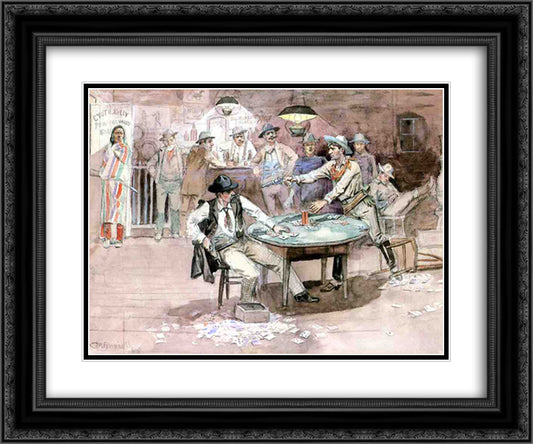 Peaceful Valley Saloon 24x20 Black Ornate Wood Framed Art Print Poster with Double Matting by Russell, Charles M.