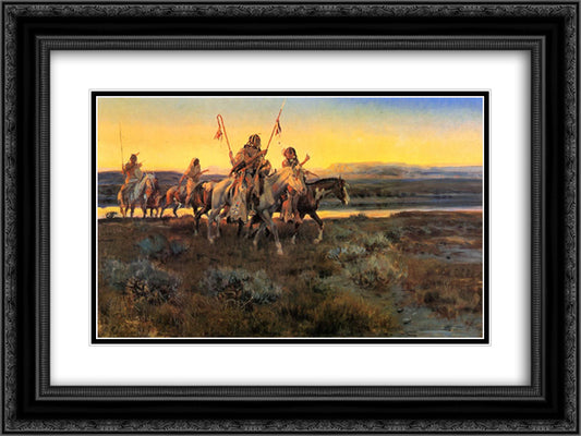 Piegans 24x18 Black Ornate Wood Framed Art Print Poster with Double Matting by Russell, Charles M.