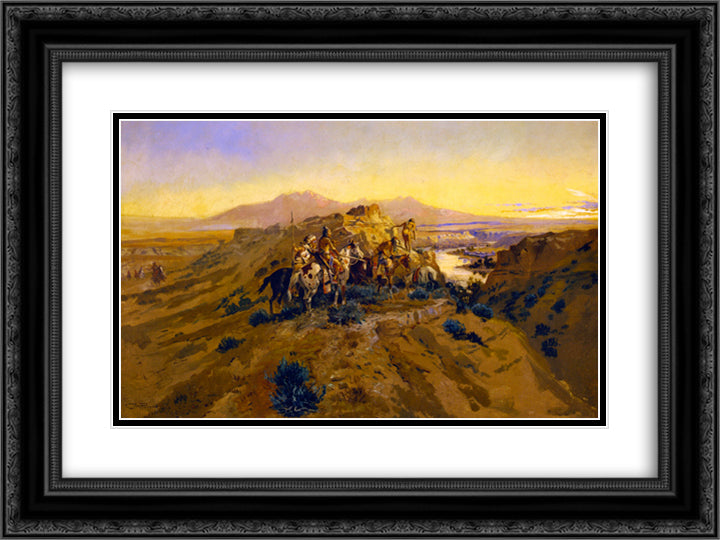 Planning the Attack 24x18 Black Ornate Wood Framed Art Print Poster with Double Matting by Russell, Charles M.
