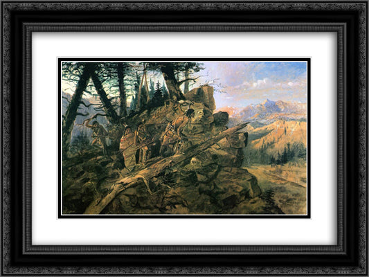 Plunder on the Horizon 24x18 Black Ornate Wood Framed Art Print Poster with Double Matting by Russell, Charles M.