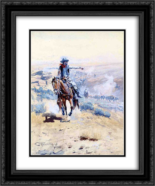 Pointing Out the Trail 20x24 Black Ornate Wood Framed Art Print Poster with Double Matting by Russell, Charles M.