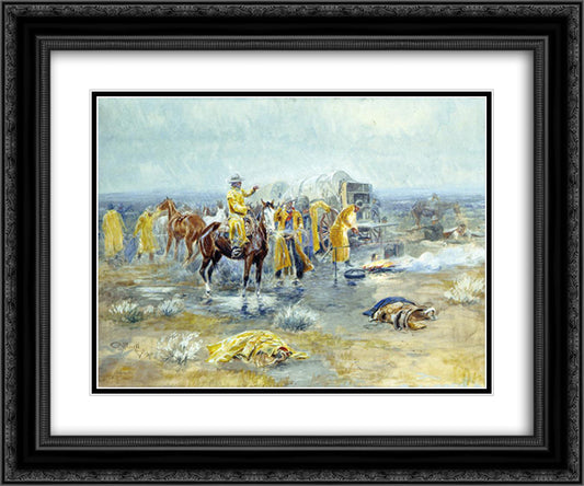 Rainy Morning 24x20 Black Ornate Wood Framed Art Print Poster with Double Matting by Russell, Charles M.