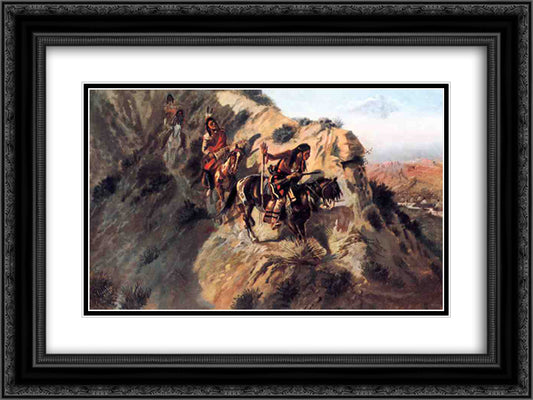 Scouting the Enemy 24x18 Black Ornate Wood Framed Art Print Poster with Double Matting by Russell, Charles M.
