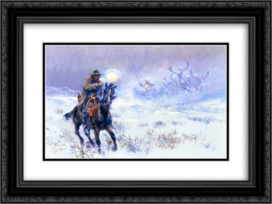 Seeing Santa Claus 24x18 Black Ornate Wood Framed Art Print Poster with Double Matting by Russell, Charles M.