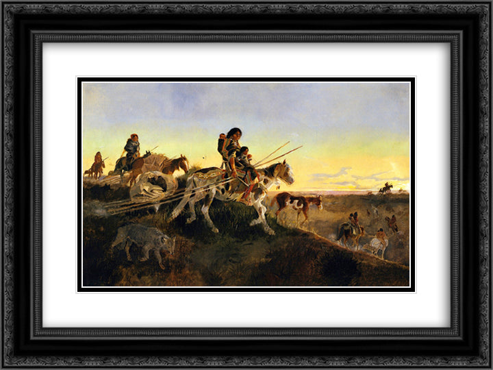 Seeking New Hunting Ground 24x18 Black Ornate Wood Framed Art Print Poster with Double Matting by Russell, Charles M.