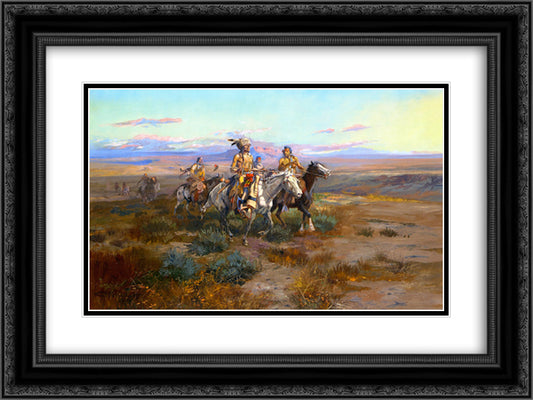 Seeking the Trail (detail) 24x18 Black Ornate Wood Framed Art Print Poster with Double Matting by Russell, Charles M.