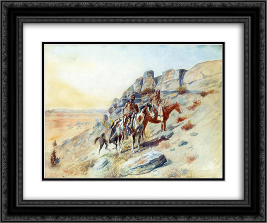 Sighting the Enemy 24x20 Black Ornate Wood Framed Art Print Poster with Double Matting by Russell, Charles M.