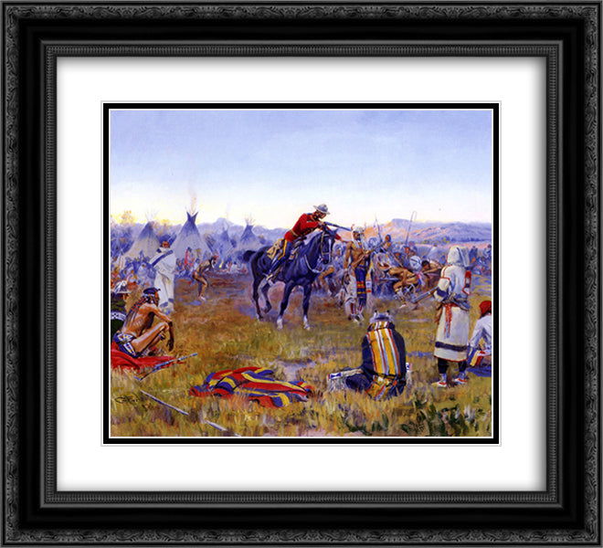 Single Handed 22x20 Black Ornate Wood Framed Art Print Poster with Double Matting by Russell, Charles M.