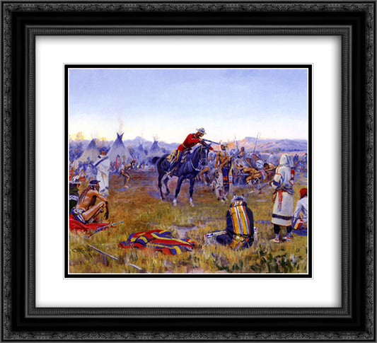 Single Handed 22x20 Black Ornate Wood Framed Art Print Poster with Double Matting by Russell, Charles M.