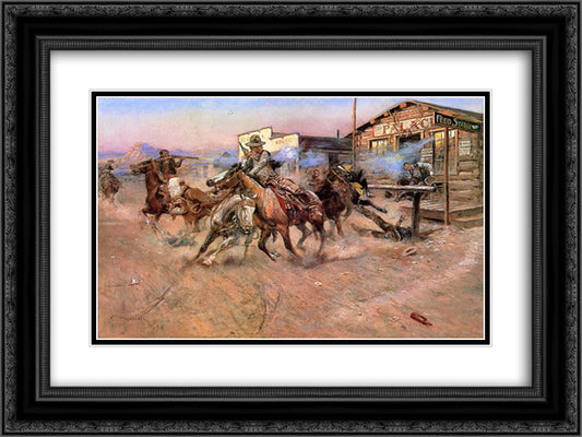 Smoke of a #45 24x18 Black Ornate Wood Framed Art Print Poster with Double Matting by Russell, Charles M.