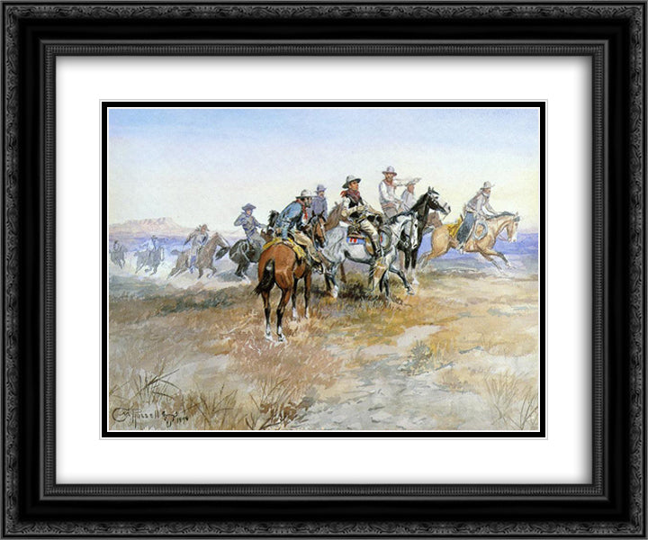 Start of Roundup 24x20 Black Ornate Wood Framed Art Print Poster with Double Matting by Russell, Charles M.