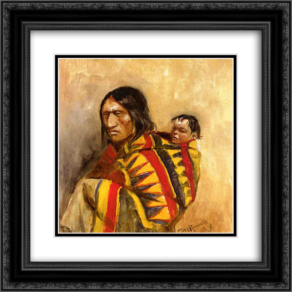 Stone-in-Moccasin Woman 20x20 Black Ornate Wood Framed Art Print Poster with Double Matting by Russell, Charles M.