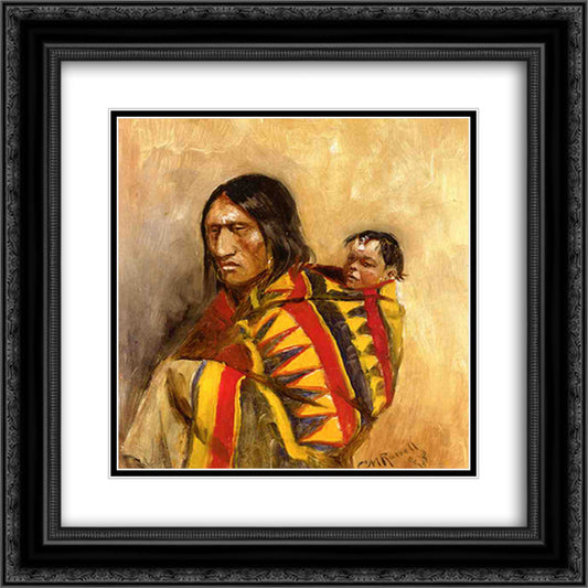 Stone-in-Moccasin Woman 20x20 Black Ornate Wood Framed Art Print Poster with Double Matting by Russell, Charles M.