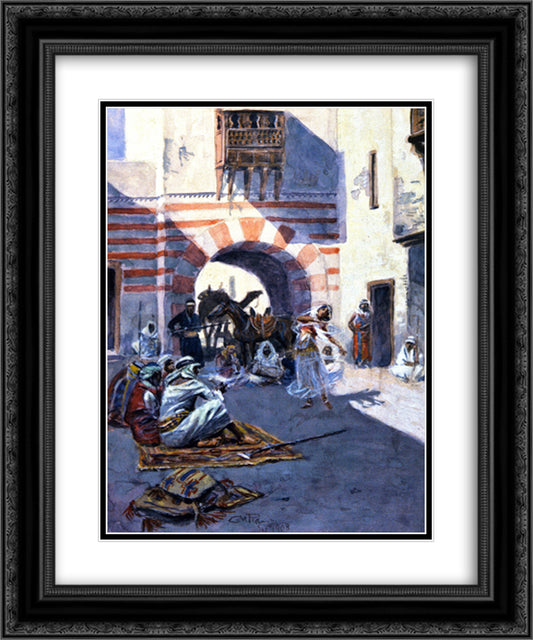 Street Scene in Arabia 20x24 Black Ornate Wood Framed Art Print Poster with Double Matting by Russell, Charles M.