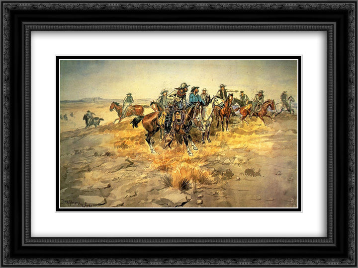 The Alarm Bell 24x18 Black Ornate Wood Framed Art Print Poster with Double Matting by Russell, Charles M.