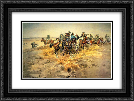 The Alarm Bell 24x18 Black Ornate Wood Framed Art Print Poster with Double Matting by Russell, Charles M.