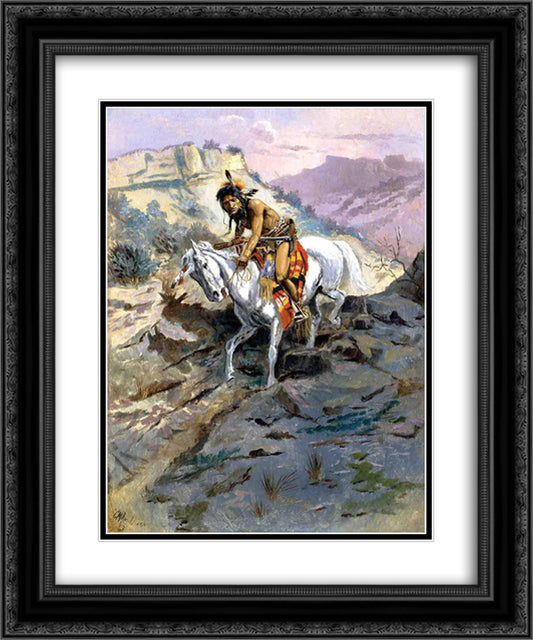 The Alert 1895 20x24 Black Ornate Wood Framed Art Print Poster with Double Matting by Russell, Charles M.