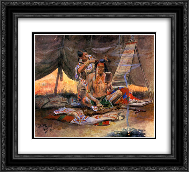 The Beauty Parlor 22x20 Black Ornate Wood Framed Art Print Poster with Double Matting by Russell, Charles M.