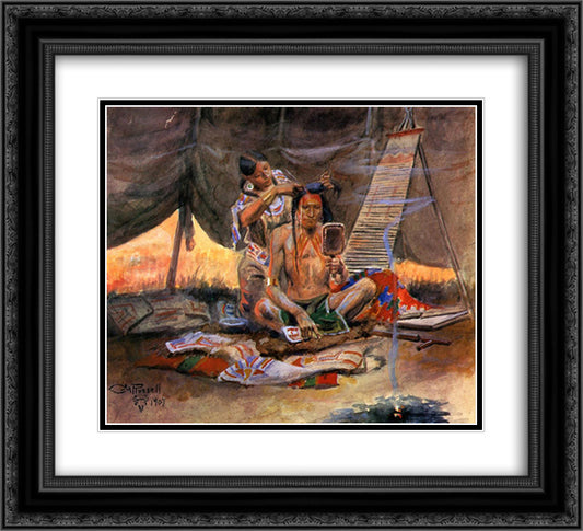 The Beauty Parlor 22x20 Black Ornate Wood Framed Art Print Poster with Double Matting by Russell, Charles M.