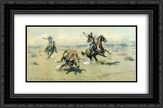 The Bolter, #2 24x16 Black Ornate Wood Framed Art Print Poster with Double Matting by Russell, Charles M.