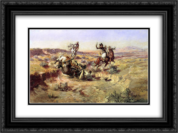 The Broken Rope 24x18 Black Ornate Wood Framed Art Print Poster with Double Matting by Russell, Charles M.