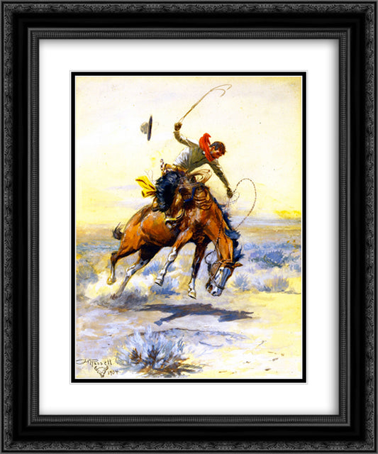 The Bucker 20x24 Black Ornate Wood Framed Art Print Poster with Double Matting by Russell, Charles M.