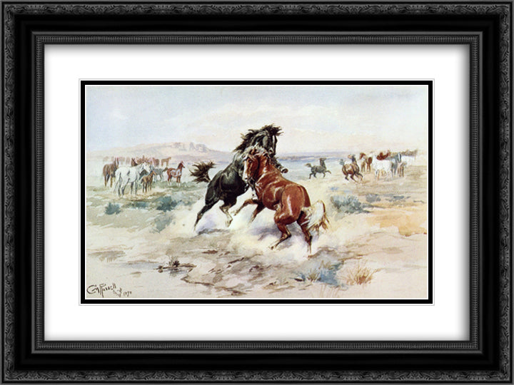 The Challenge, #2 24x18 Black Ornate Wood Framed Art Print Poster with Double Matting by Russell, Charles M.