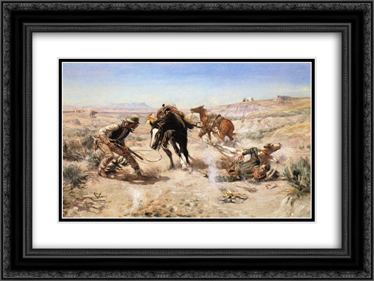 The Cinch Ring 24x18 Black Ornate Wood Framed Art Print Poster with Double Matting by Russell, Charles M.