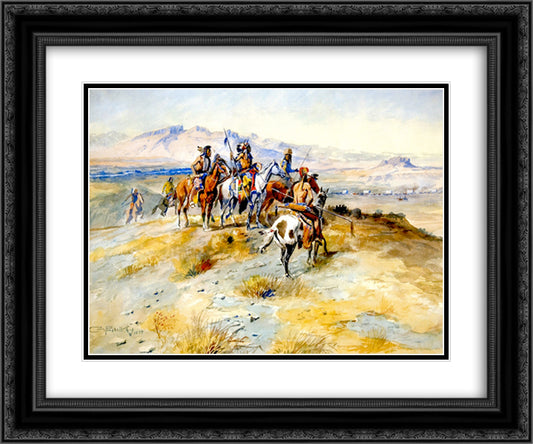The Coming of the White Man 24x20 Black Ornate Wood Framed Art Print Poster with Double Matting by Russell, Charles M.