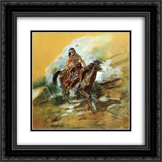 The Crow Scout 20x20 Black Ornate Wood Framed Art Print Poster with Double Matting by Russell, Charles M.