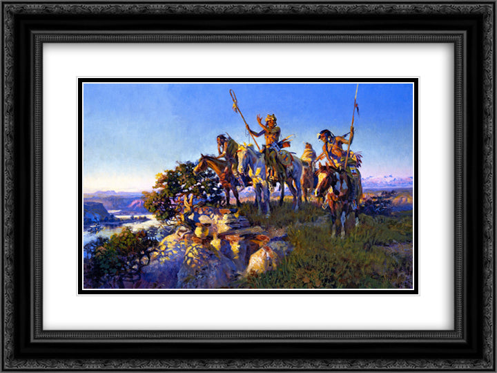 The Fireboat 24x18 Black Ornate Wood Framed Art Print Poster with Double Matting by Russell, Charles M.
