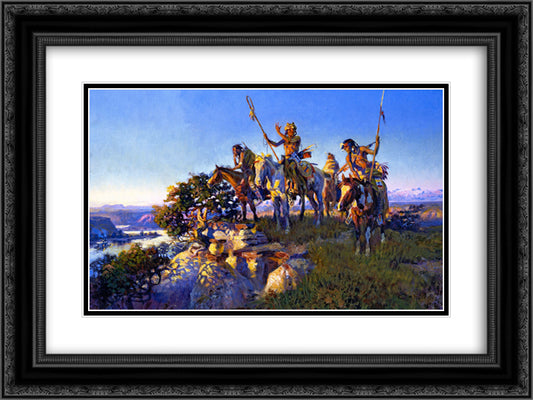 The Fireboat 24x18 Black Ornate Wood Framed Art Print Poster with Double Matting by Russell, Charles M.