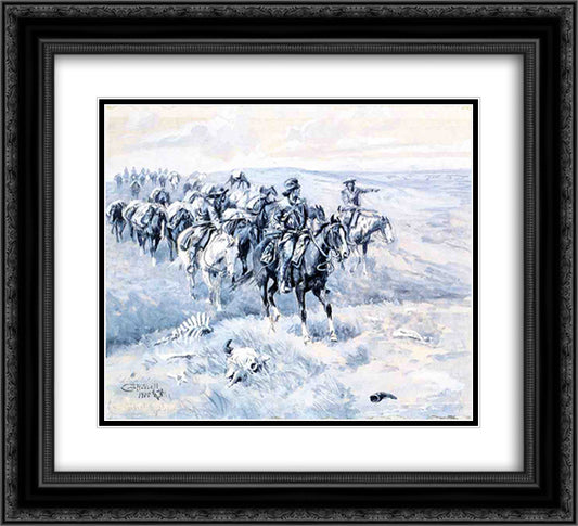 The First Trappers 22x20 Black Ornate Wood Framed Art Print Poster with Double Matting by Russell, Charles M.
