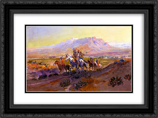The Forked Trail 24x18 Black Ornate Wood Framed Art Print Poster with Double Matting by Russell, Charles M.